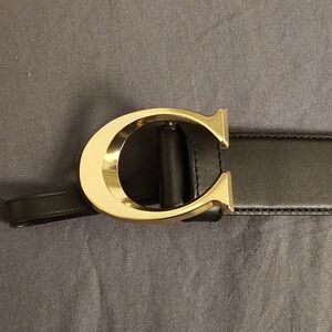 Coach Black Leather Belt with Gold Buckle